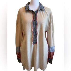 Small We the Free Prep in Your Step Waffle Knit Patchwork Tunic Top